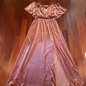 Dusty pink velvety maxi dress from red dress boutique